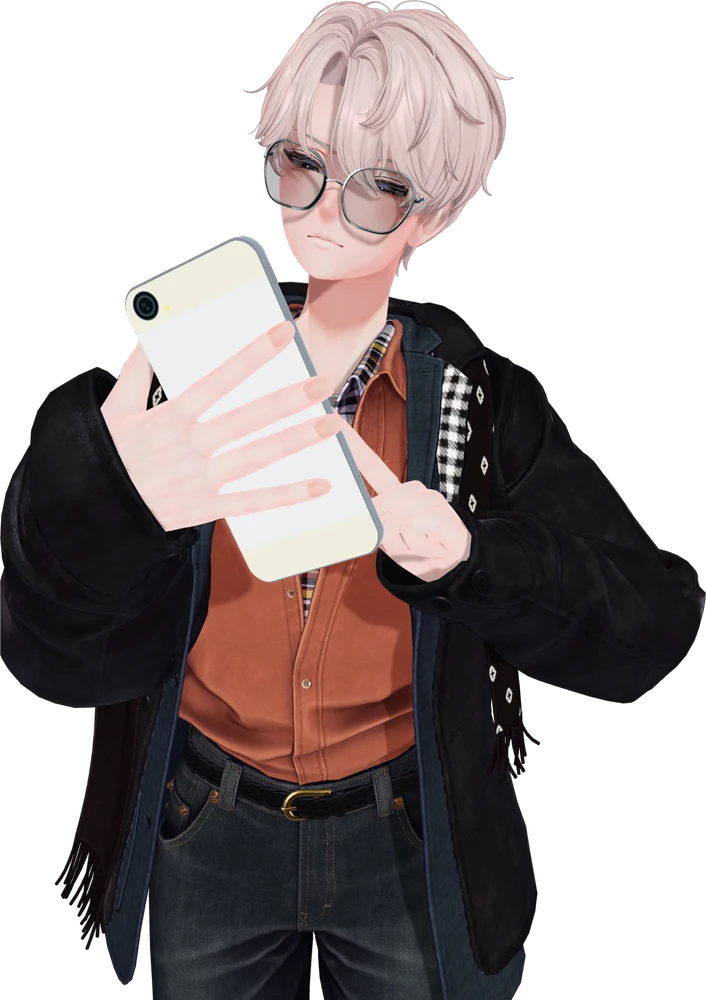 Lucas Rézot, personnage fictif de patient accro aux réseaux sociaux, lunettes teintées, téléphone à la main