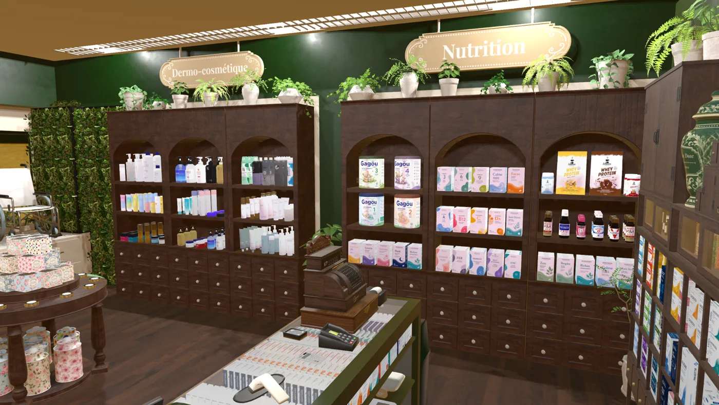 Le rayon nutrition : laits infantiles, compléments et boissons protéinées sur des étagères en arche